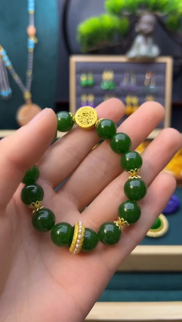 【闪购商品】和田玉手链14K金镶嵌S457