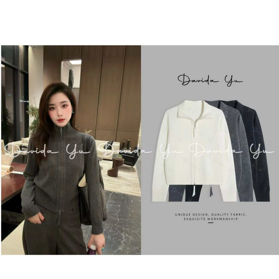 Davida Yu【暖暖】绵羊毛山羊绒立领冬季女毛针织衫毛衣 35-525