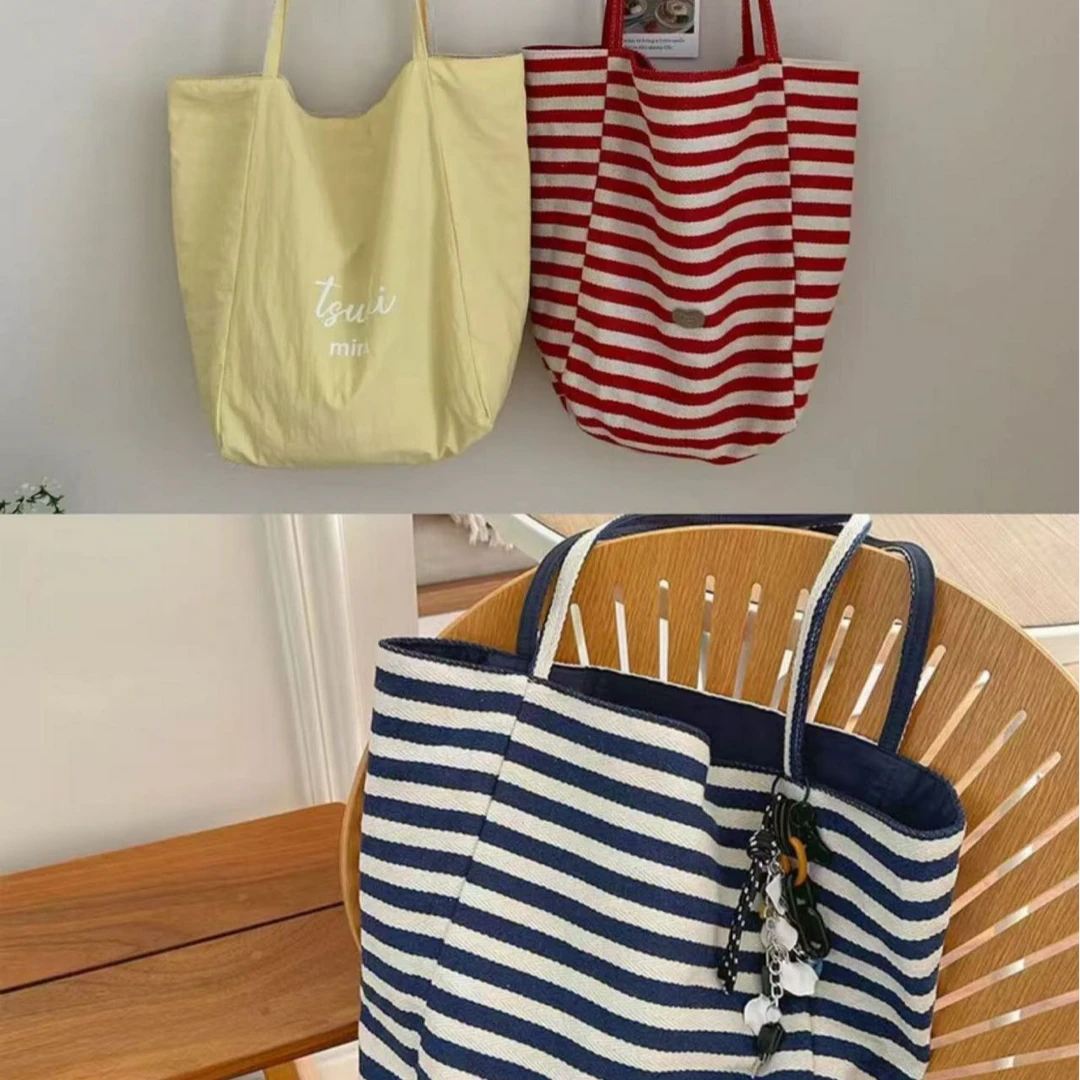 新款韩版气质简约双面用条纹帆布包包BL0105