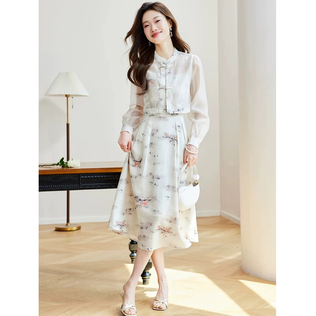 春秋新中式外套搭温柔国风吊带中长款裙两件TQ953