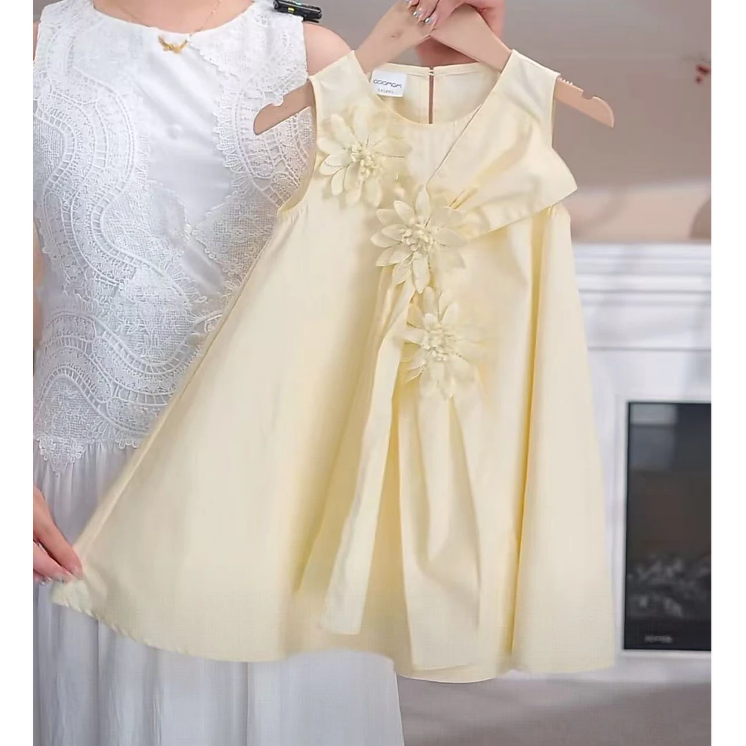 皇室童缘2025女童夏季甜美时尚洋气花朵连衣裙