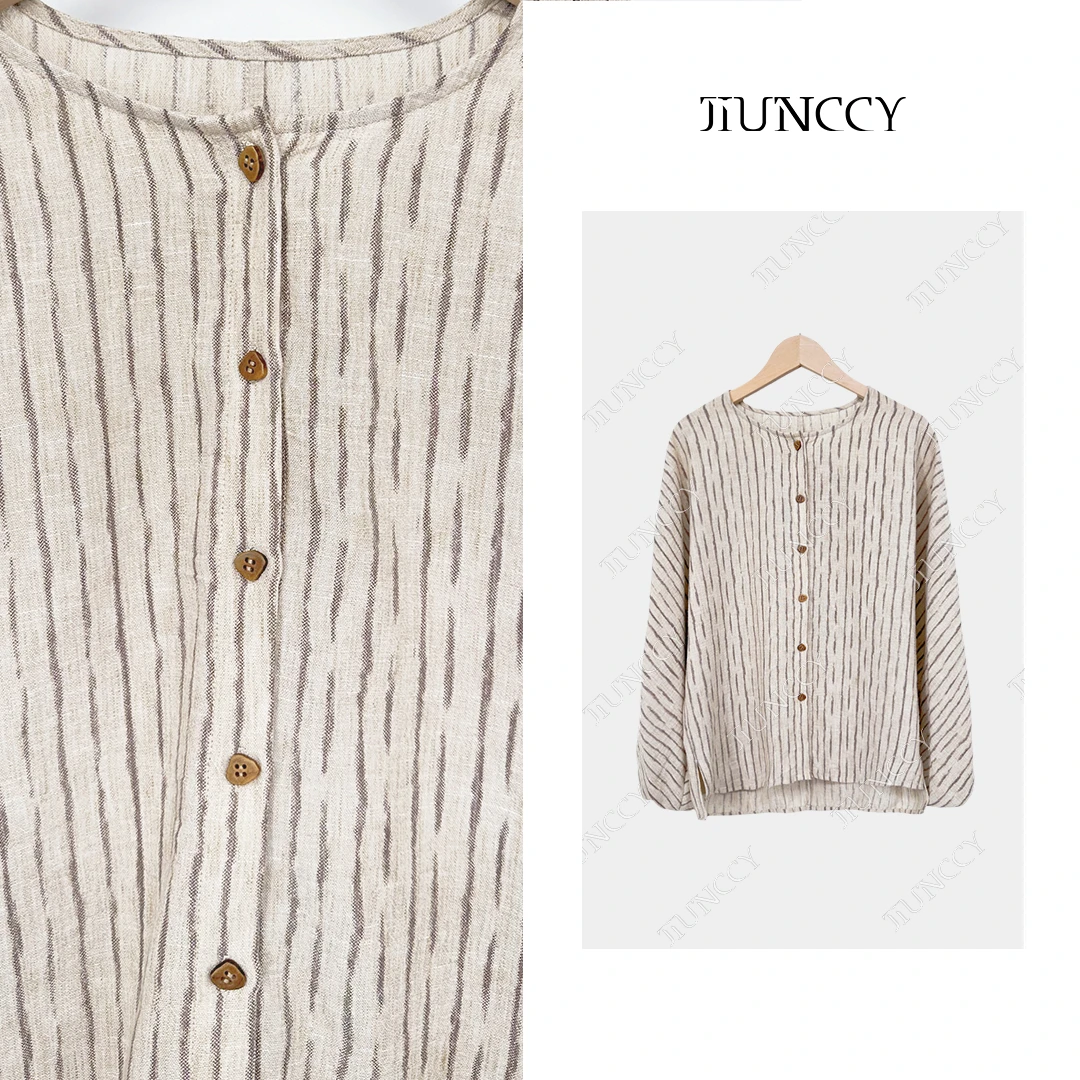 JIUNCCY【咖意】定制波浪纹圆领微蝙蝠袖衬衫上衣 52YCY015