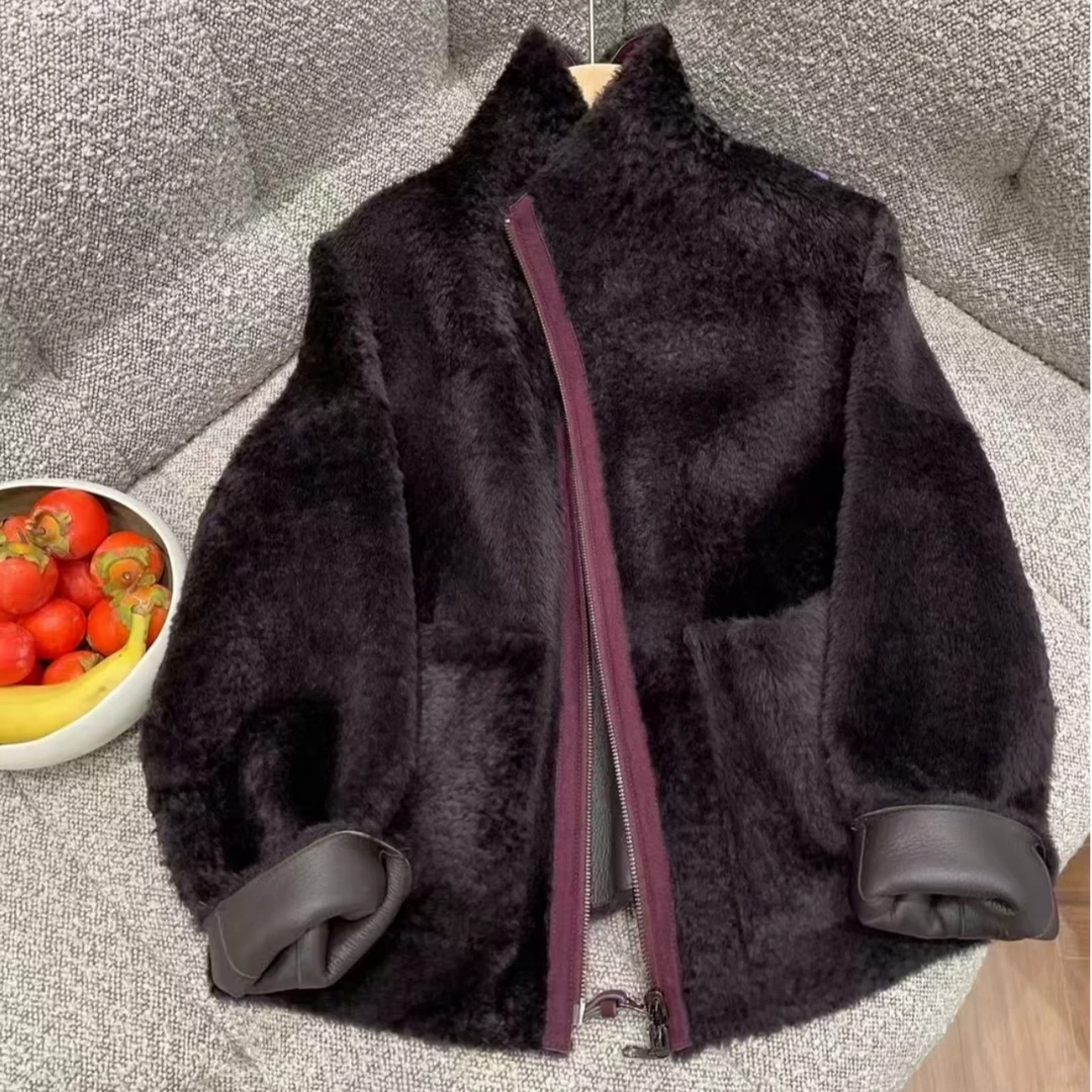 COCO NOTES【双面穿拉贡】MG367时尚立领顶奢拉贡皮毛一体百搭外套