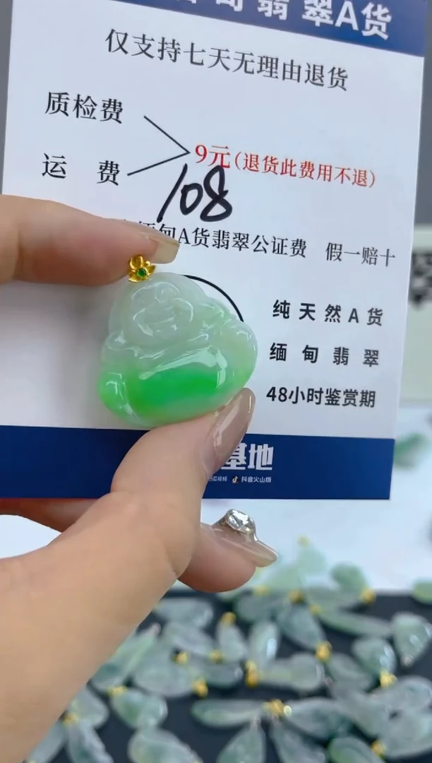 颈饰18K金镶嵌翡翠天然A货翡翠  108