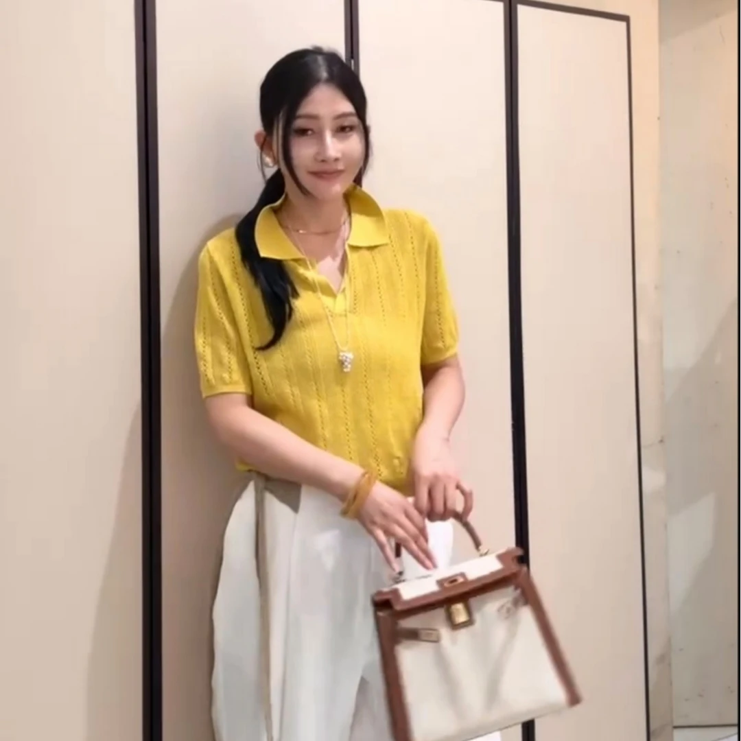 镂空宽松短袖女装女百搭减龄翻领夏季气质时尚设计感
