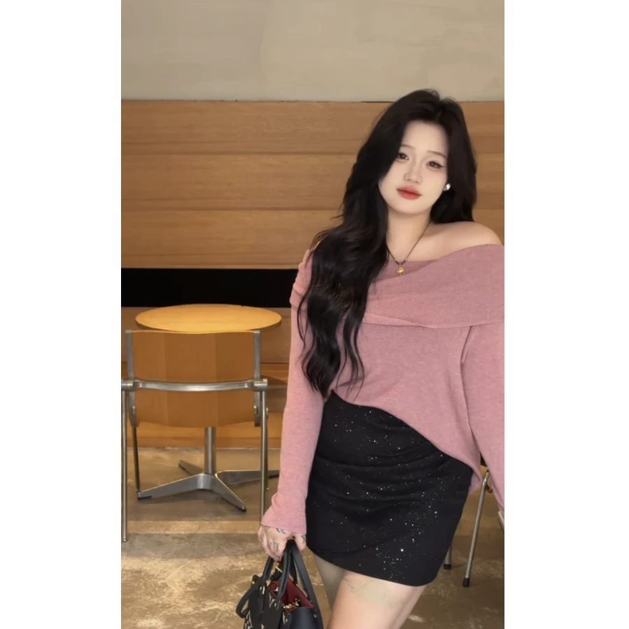 【小琳微胖女装】显瘦气质辣妹套装打底不规则针织百搭两件套时尚