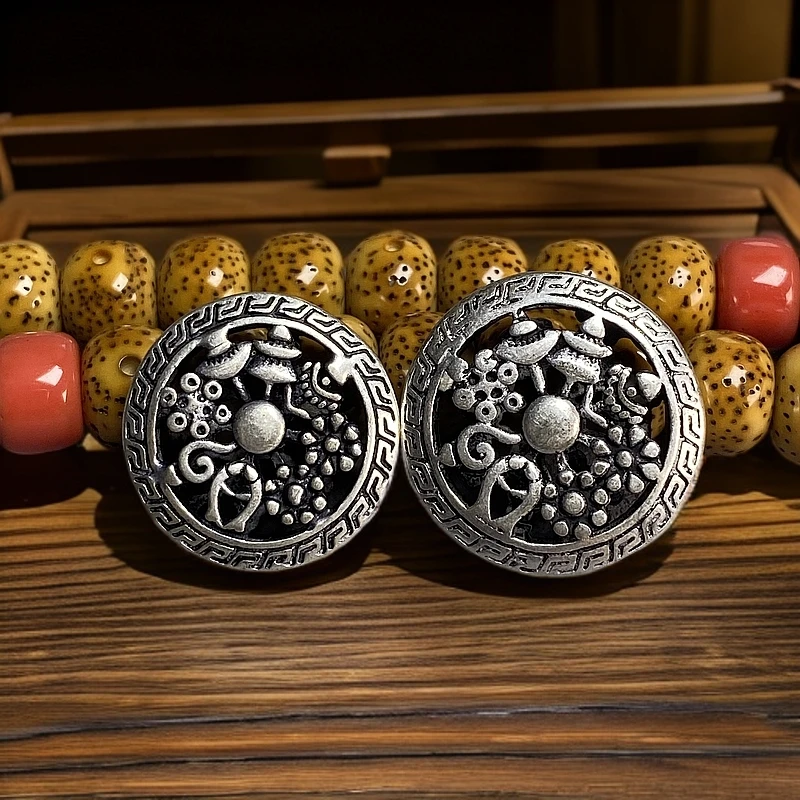 西藏小元素吉祥八宝法轮三七银复古背云三通配件手串配饰大小号