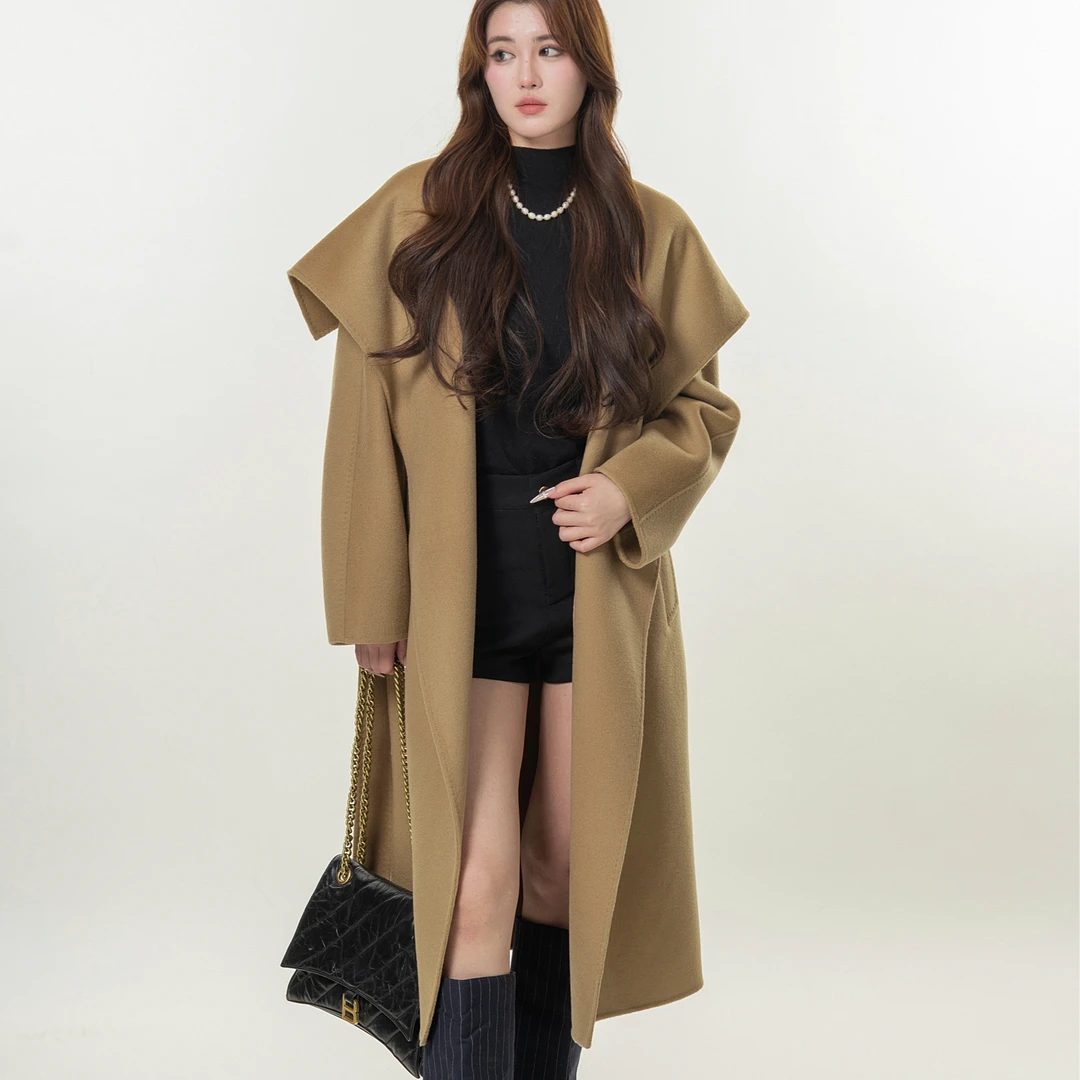 【2000专属】M家大牌大也池同款长款韩系大翻领羊毛气质高端大衣