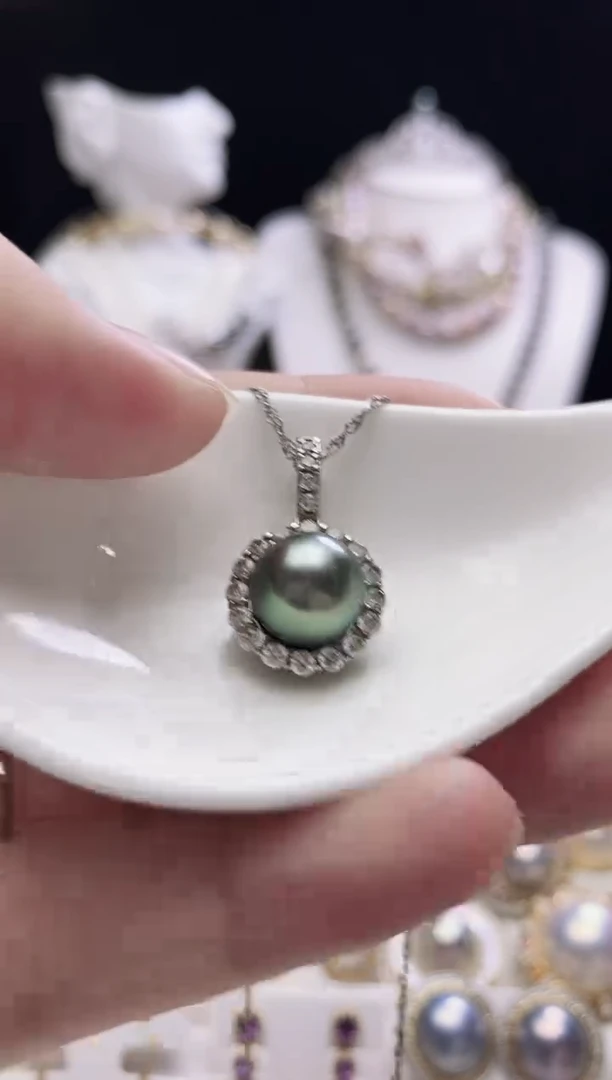 银S925镶嵌颈饰海水珍珠大溪地珍珠吊坠SY6861