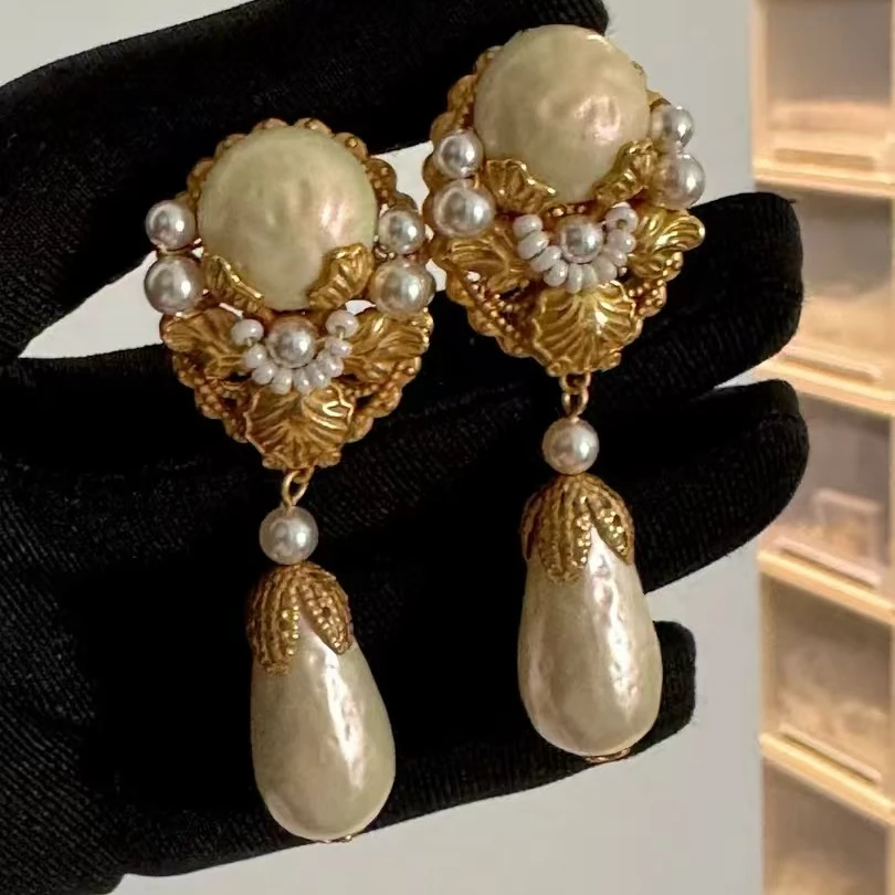 合金吊坠 vintage复古【花朵珍珠】吊坠耳环