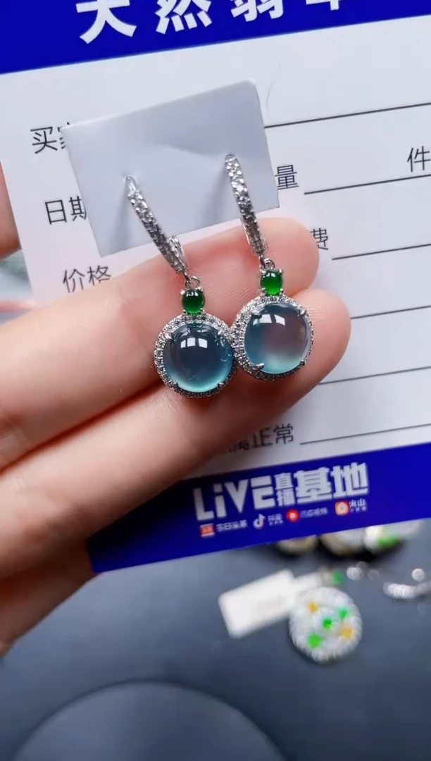 银S925镶嵌翡翠耳饰280
