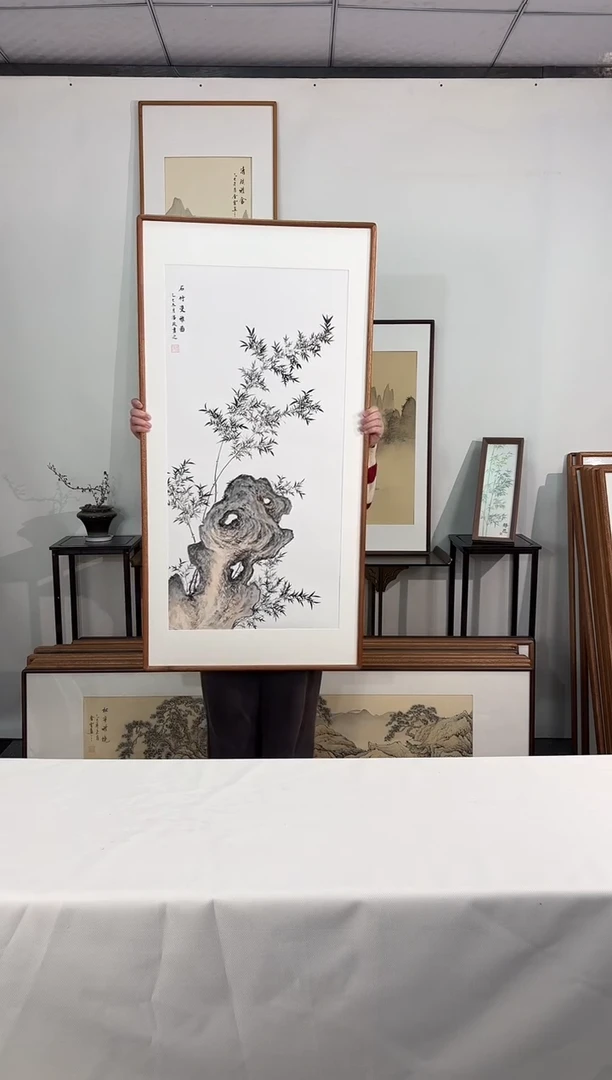 国画手绘*石竹双雅图*62*122cm