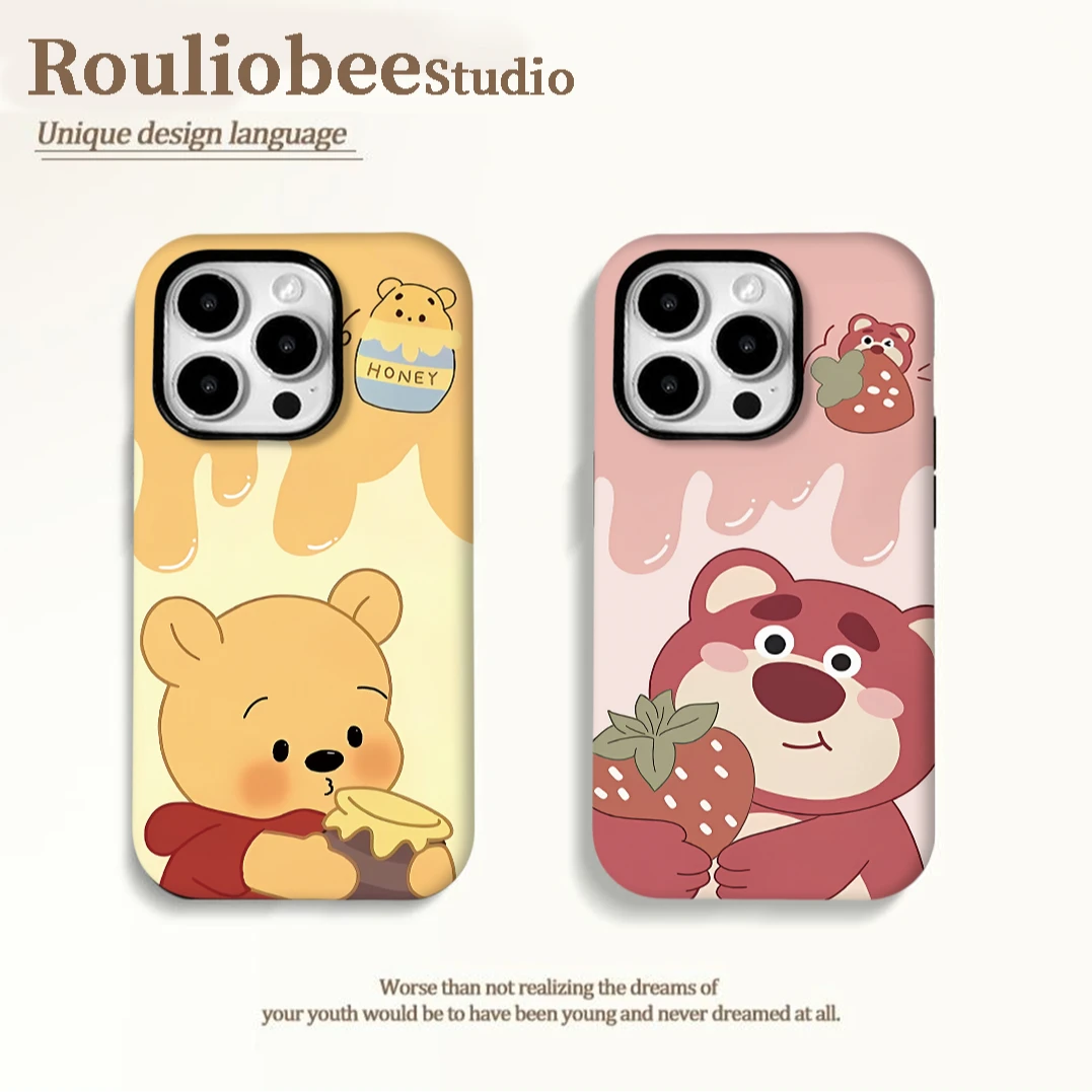 BANCA草莓维尼熊情侣款适用苹果16/15菲林手机壳华为vivo小米oppo
