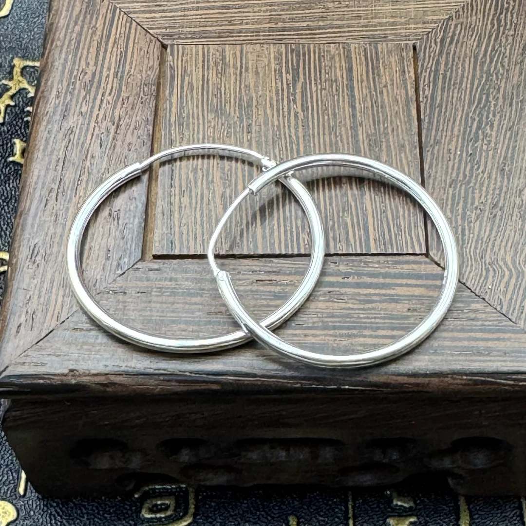 足银耳饰 足银耳圈 【半亩银田】简约大气款手工