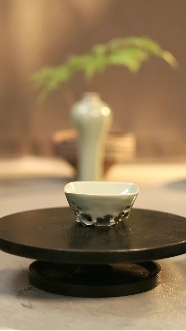 杯子瓷原产地原矿釉太湖石四方杯