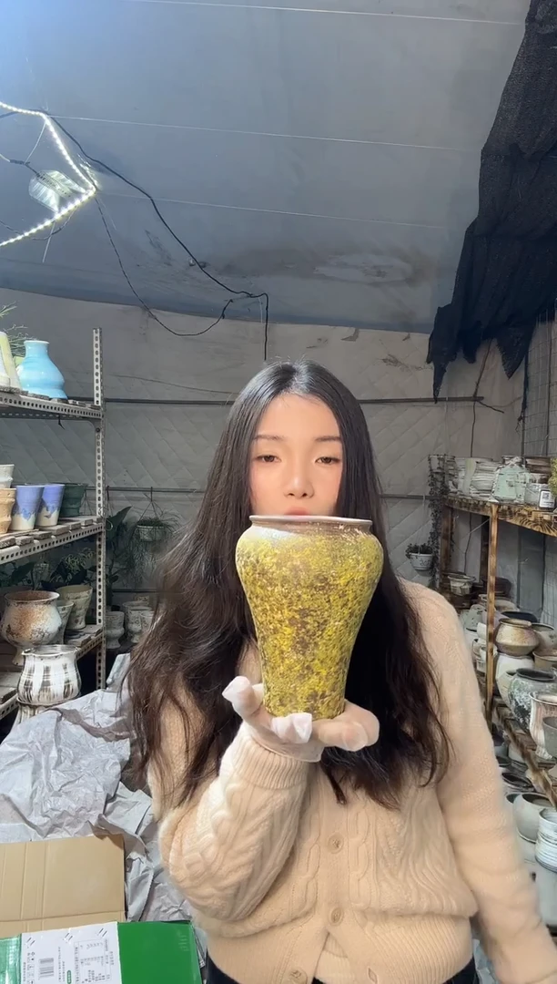 以实际为准@*果编号  217 景德镇手工手绘花盆口 12.5  高17.5