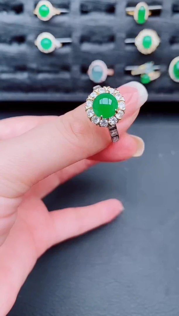 翡翠戒指银S925镶嵌天然a货翡翠101