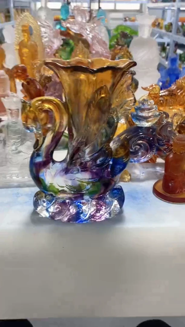 手工艺品琉璃527 天鹅花瓶 微瑕介意勿拍 不退不换