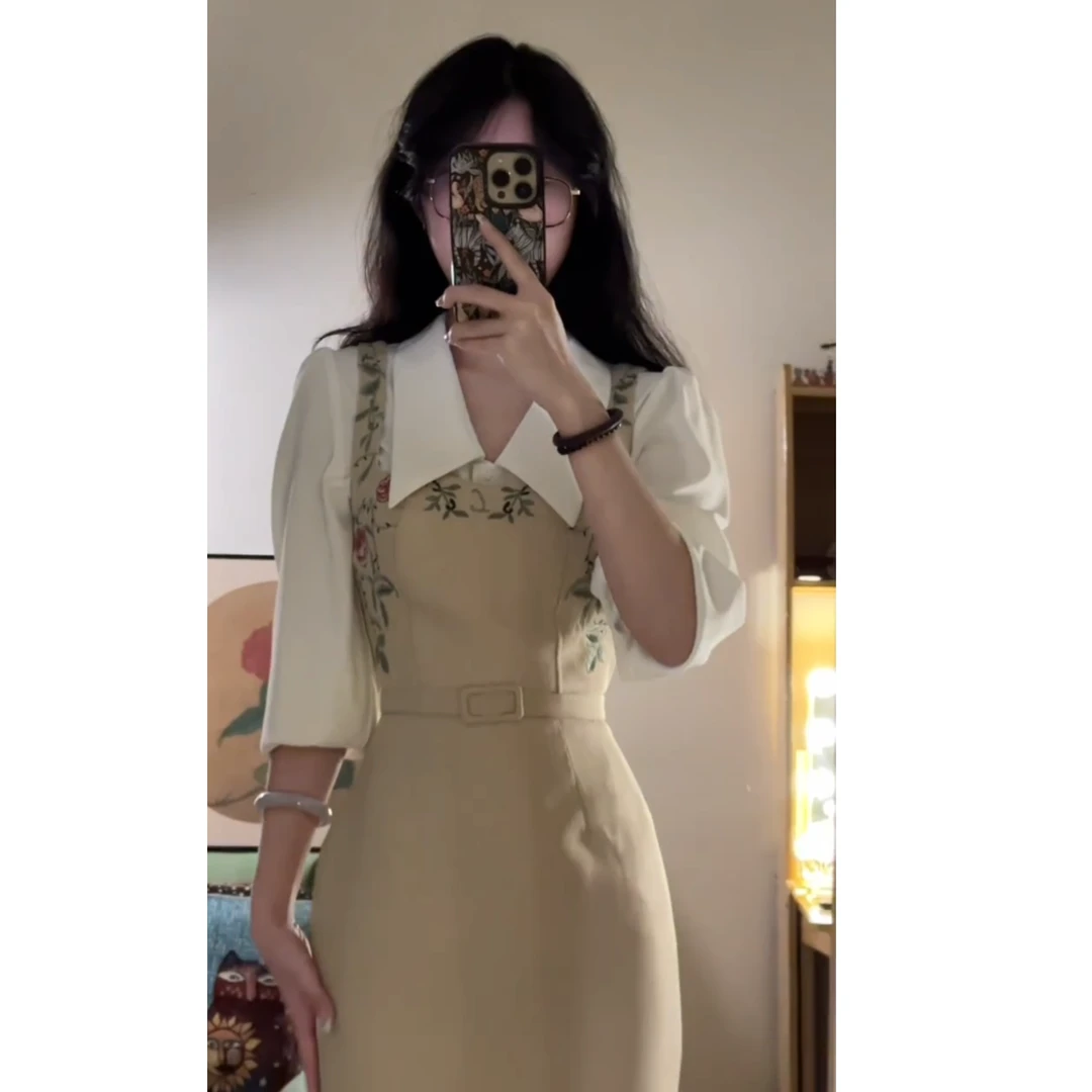 MARIE.COCO秋冬新中国风时髦穿搭极简风衬衫设计感复古连衣裙套装