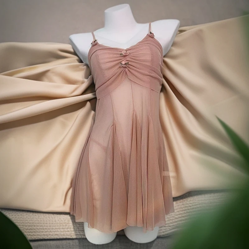 夏季显瘦法式轻奢设计师时尚性感气质女套装吊带睡衣小胸网纱裙