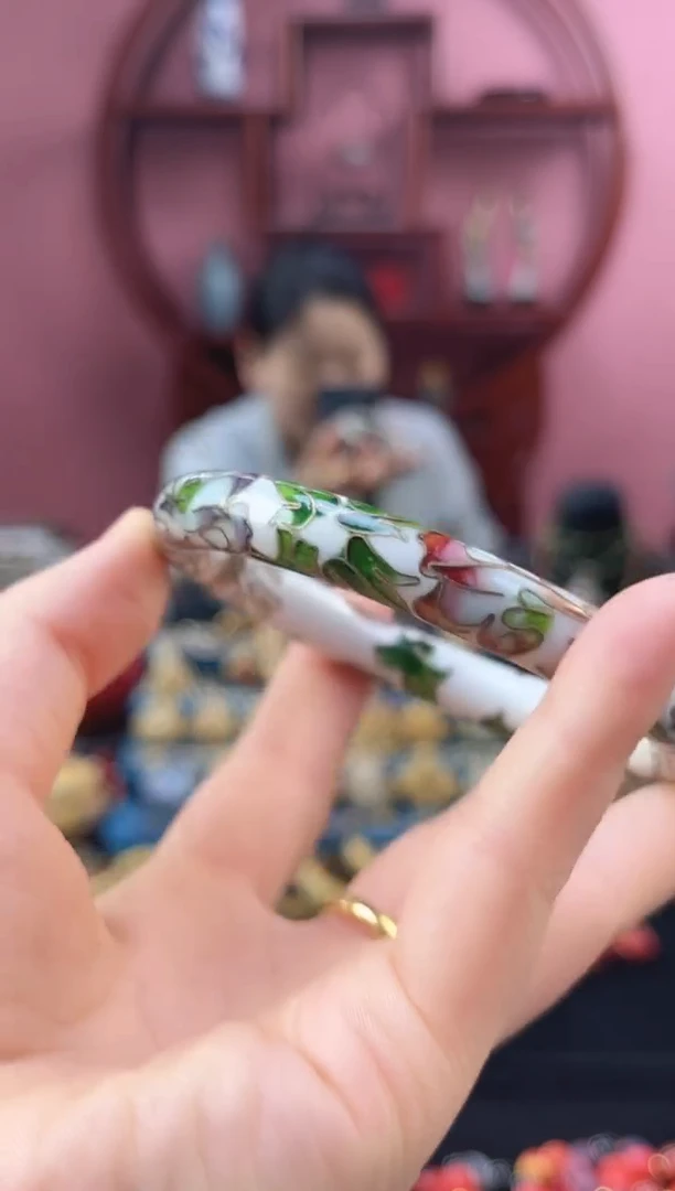 非遗 景泰蓝 开口镯 白色  粗