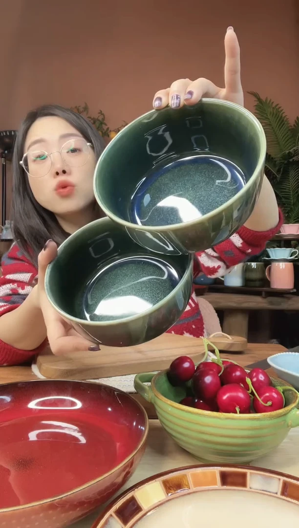 陶瓷5.7英寸翠绿色碗 2件 微瑕疵