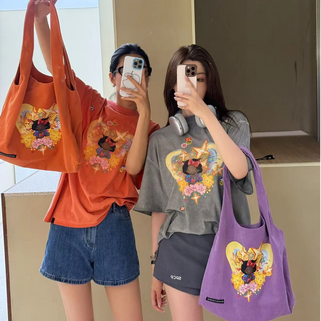 OITMMTIO×SELALA GU恶搞手绘水果短袖T恤斜肩恶搞涂鸦度假TEE