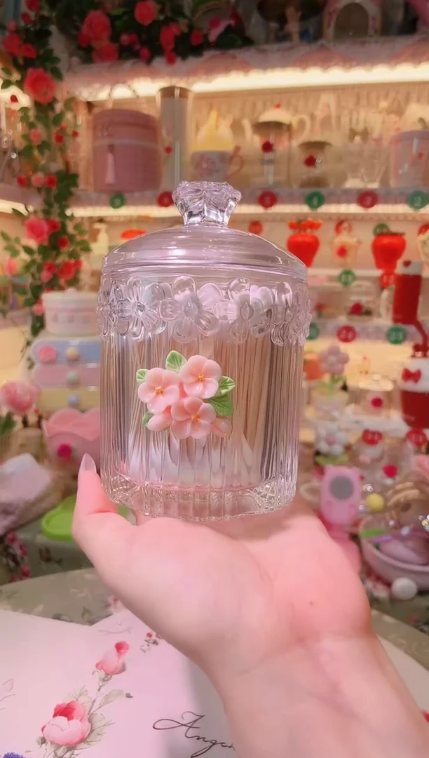 其他品质好发货快放心拍！小花玻璃棉签罐