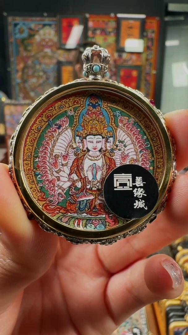 吊坠壹善缘城手绘唐卡大黑天千手