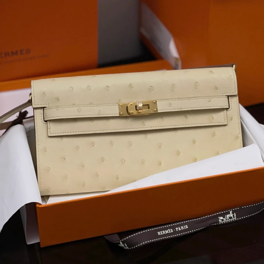 99新 Hermes/爱马仕 双11福利/羊毛白金扣 鸵鸟皮 Kelly togo Z刻