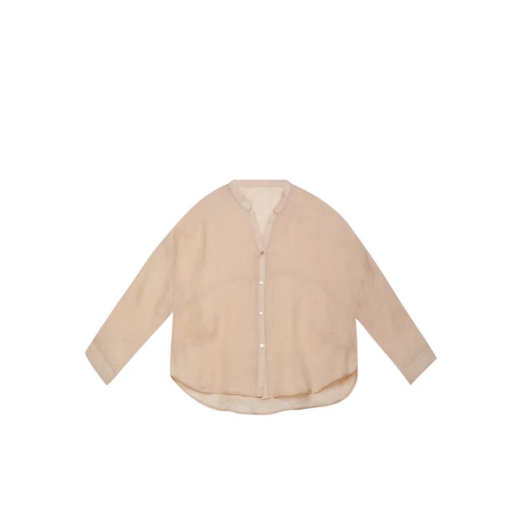 【麻訪家】MF0034杏粉文艺简约风气质开襟宽松休闲长袖上衣