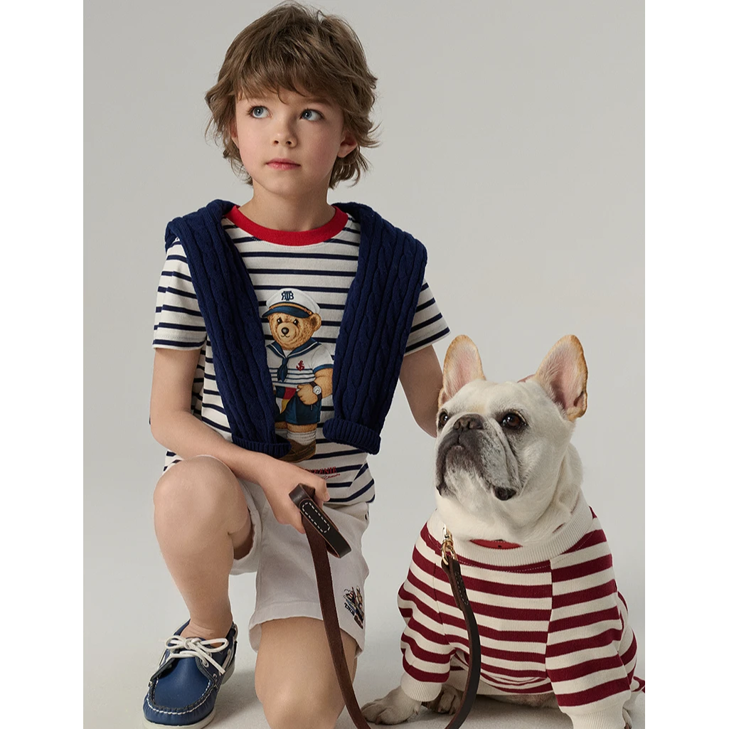 TeenieWeenie Kids小熊童装25夏新款印花条纹短袖T恤TKRS256598I