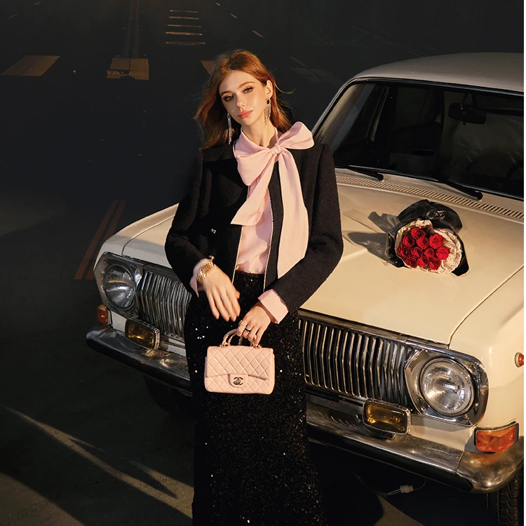 【若谷专属】CHICHY法式百搭小香风外套黑色修身上衣CC2K006254