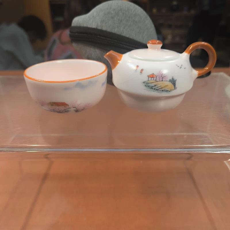 瓷韵优品 粉汝山水人家便携式旅行茶具快客杯-4638