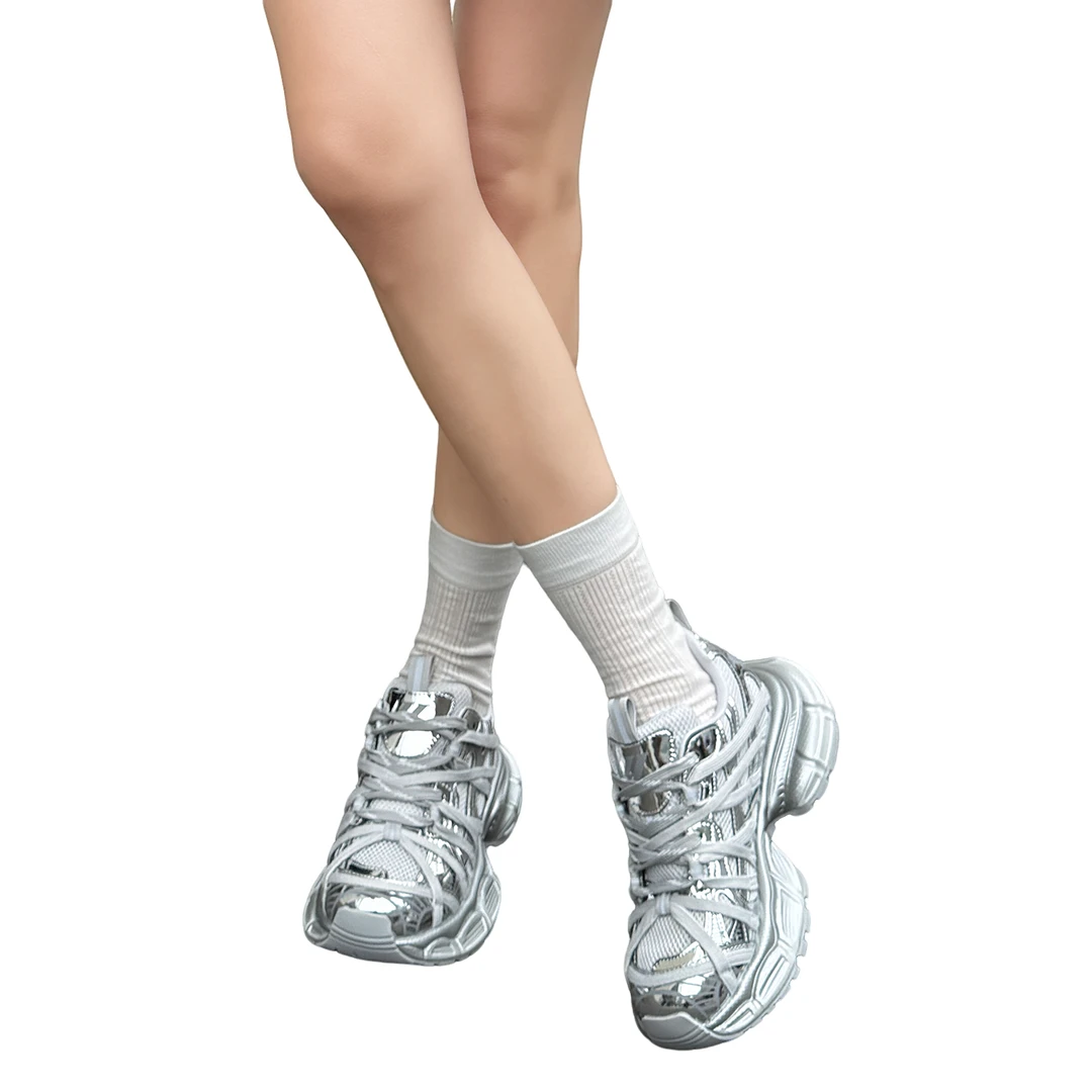 KB260276KFT脚王潮鞋夏季牛皮+网发泡圆头平跟女老爹运动鞋休闲时