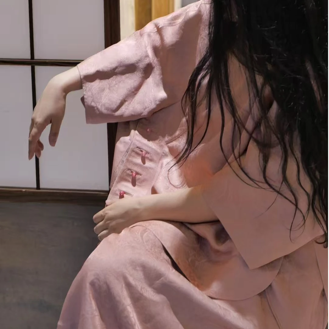 盈盈—新中式淡粉斜襟上衣半裙休闲韩版中国风套装圆领时尚百搭