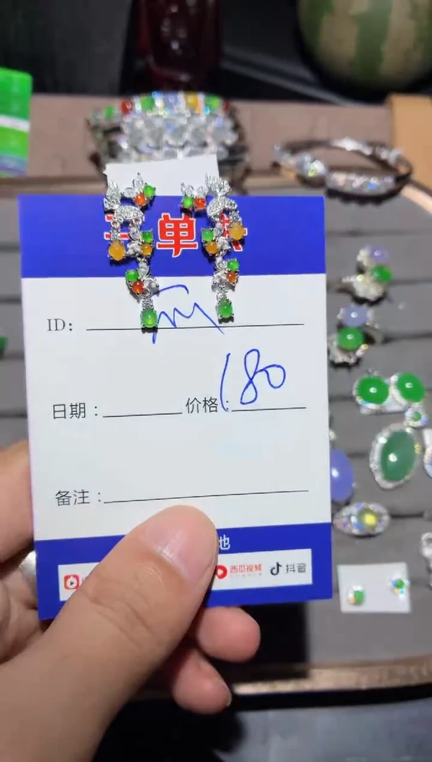 银S925镶嵌翡翠耳饰快*瓜快乐瓜