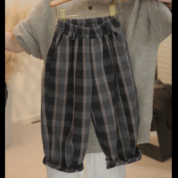 现货-【兔小呗】潮流百搭休闲冬季儿童复古加绒格子裤子SJ4917