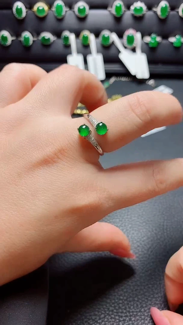 银S925镶嵌戒指翡翠天然翡翠A货s925银镶