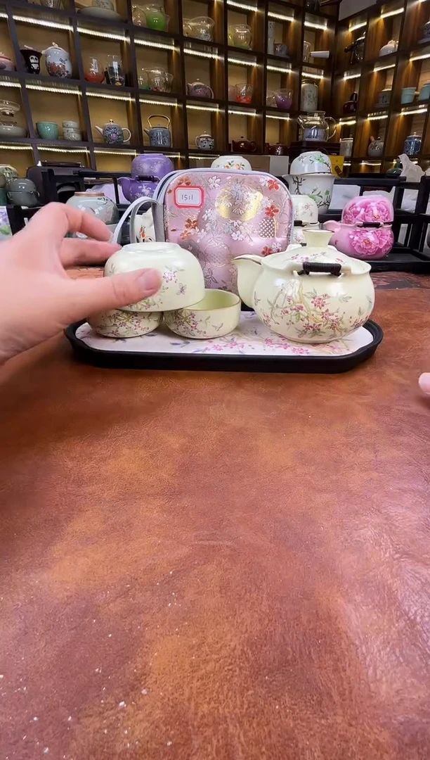 瓷片桃花宝瓶旅行+长方桃花盘