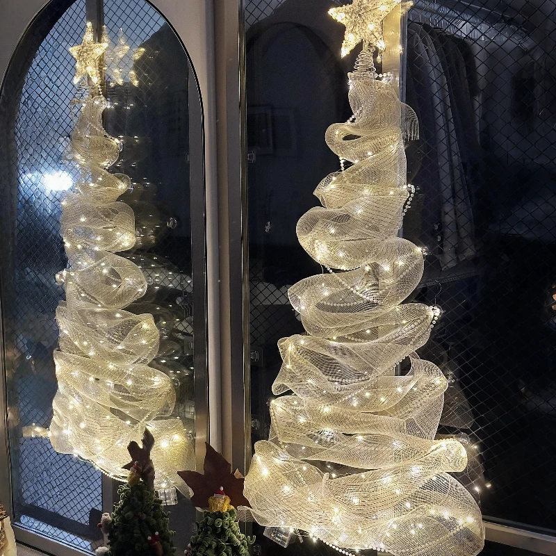 小红书玻璃网纱圣诞树diy材料包家里墙面橱窗户圣诞场景氛围布置