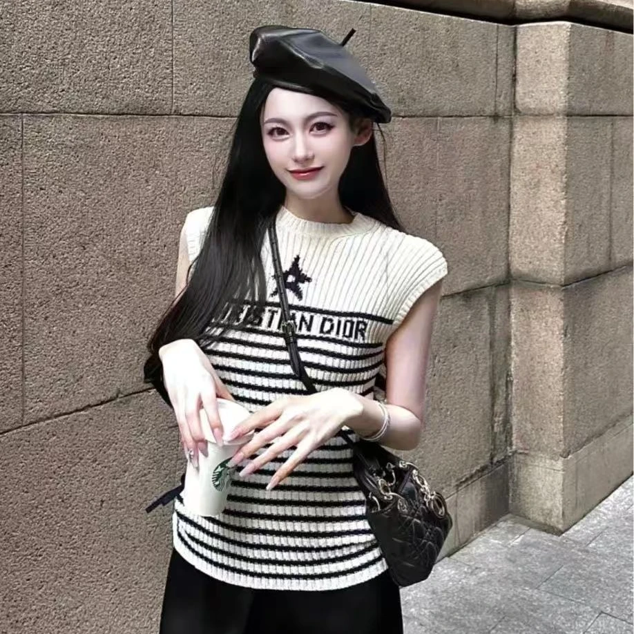 95新 DIOR/迪奥 黑白条纹抽身弹力背心/f36/编号6695