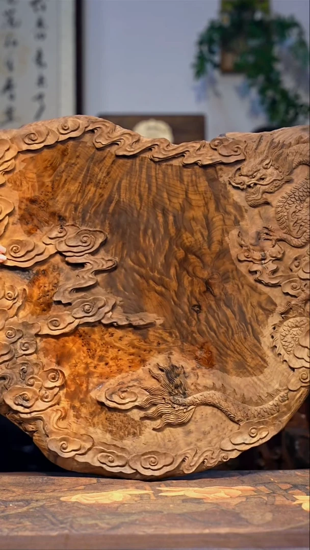 金丝楠【63】小叶金丝楠精品 芝麻瘤子花纹 重工雕刻茶盘 59*50