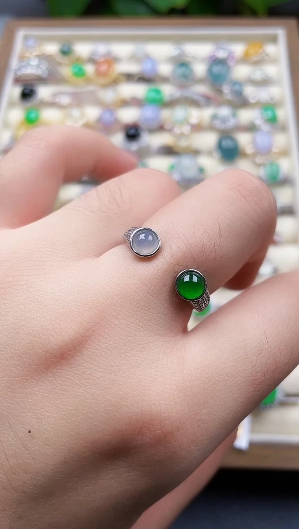 银S925镶嵌戒指翡翠4