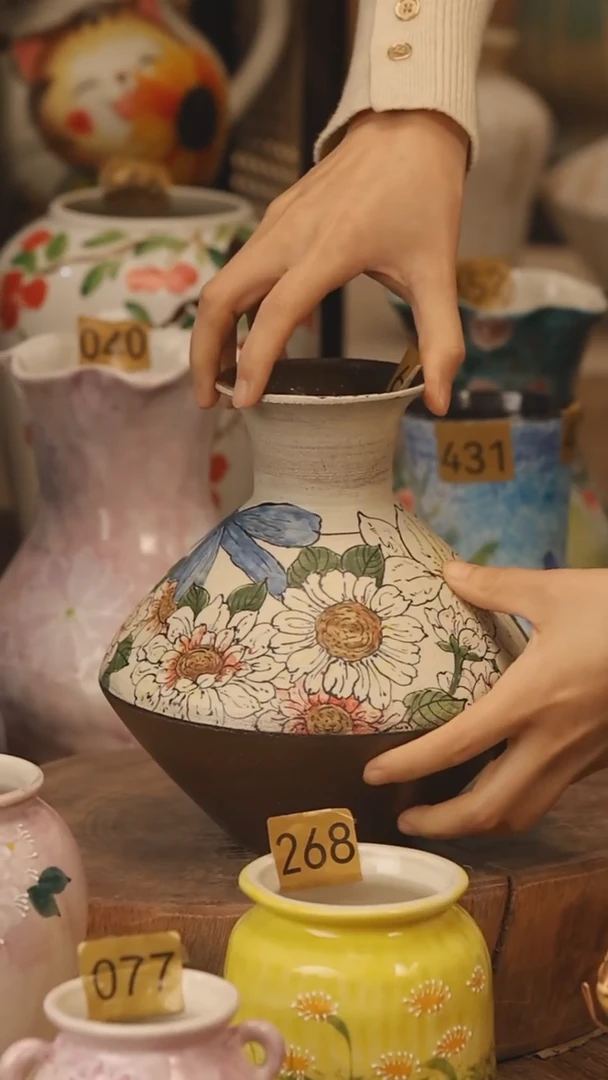 陶瓷景德镇设计师手作花器摆件侘寂风@M687@