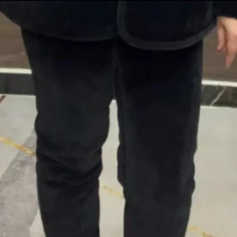 2025雪尼尔超黑细条女棉裤三层加厚保暖家居服裤子加绒秋冬冬季