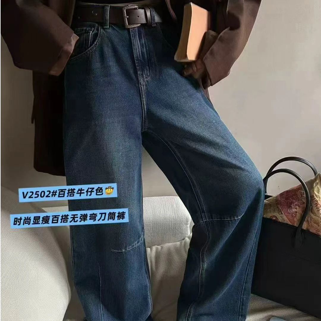 丹丹精选--2502-1新款一粒扣拉链时尚无弹牛仔弯刀裤