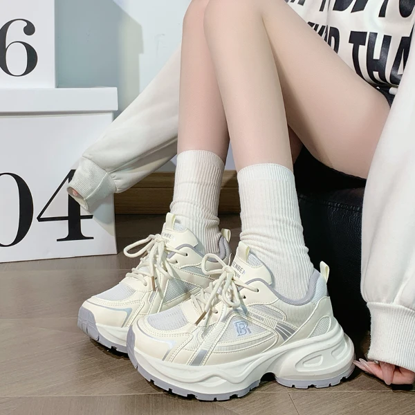 人本老爹鞋网面透气复古百搭女鞋2025新款休闲跑鞋厚底增高运动鞋