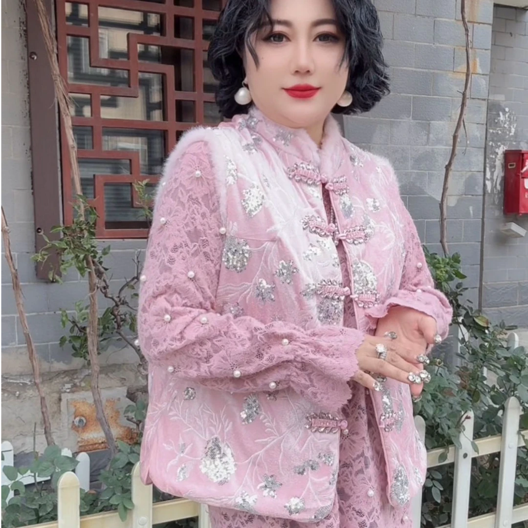 〖猫姐衣橱〗秋冬新款重工刺绣亮片超大钻扣国风马甲0063