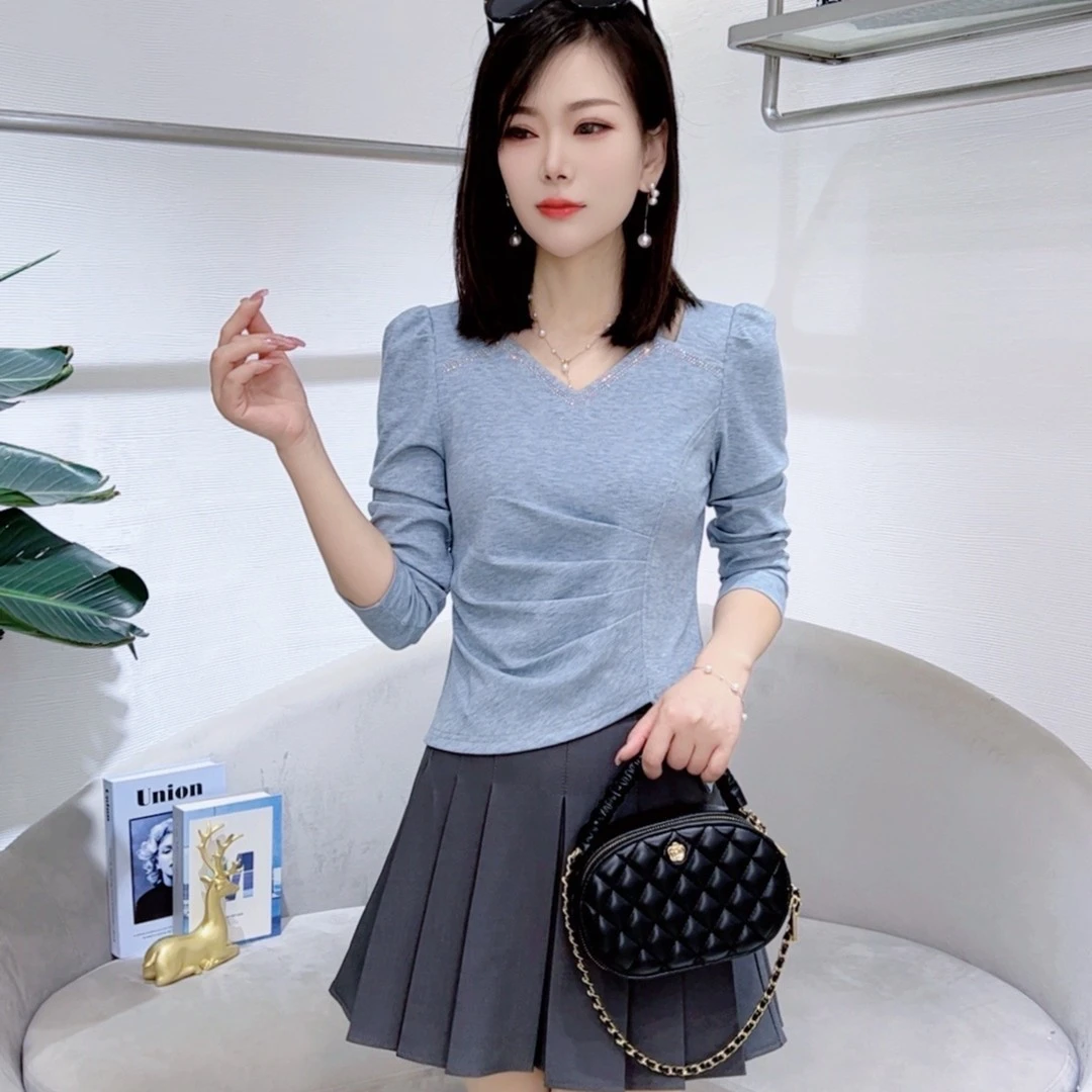 A7121新款时尚长袖女气质减龄百搭轻职风洋气打底上衣T恤